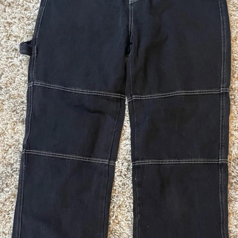 Black Contrast‎ Stitch Carpenter Pants Wide Leg High Waist Size L